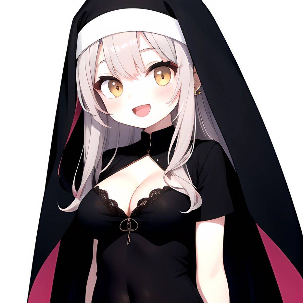 1girl D Black Headwear Black Nails Blonde Hair Blush Breasts Cleavage Grey Hair Large Breasts Long Hair Multicolored Hair Nail, 1223186177 - AIHentai - #main