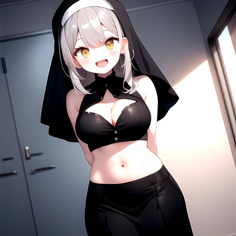 1girl D Black Headwear Black Nails Blonde Hair Blush Breasts Cleavage Grey Hair Large Breasts Long Hair Multicolored Hair Nail, 1042997371 - AIHentai - #main