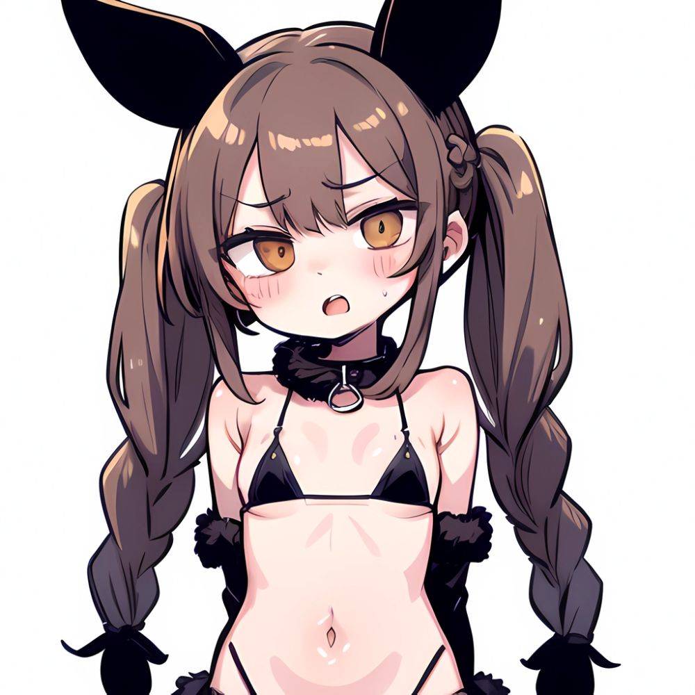 Minegumo Kancolle 1girl Animal Ears Bikini Braid Brown Eyes Cloud Hair Ornament Fake Animal Ears Fur Collar Fur Cuffs Light, 3419706532 - AIHentai - #main