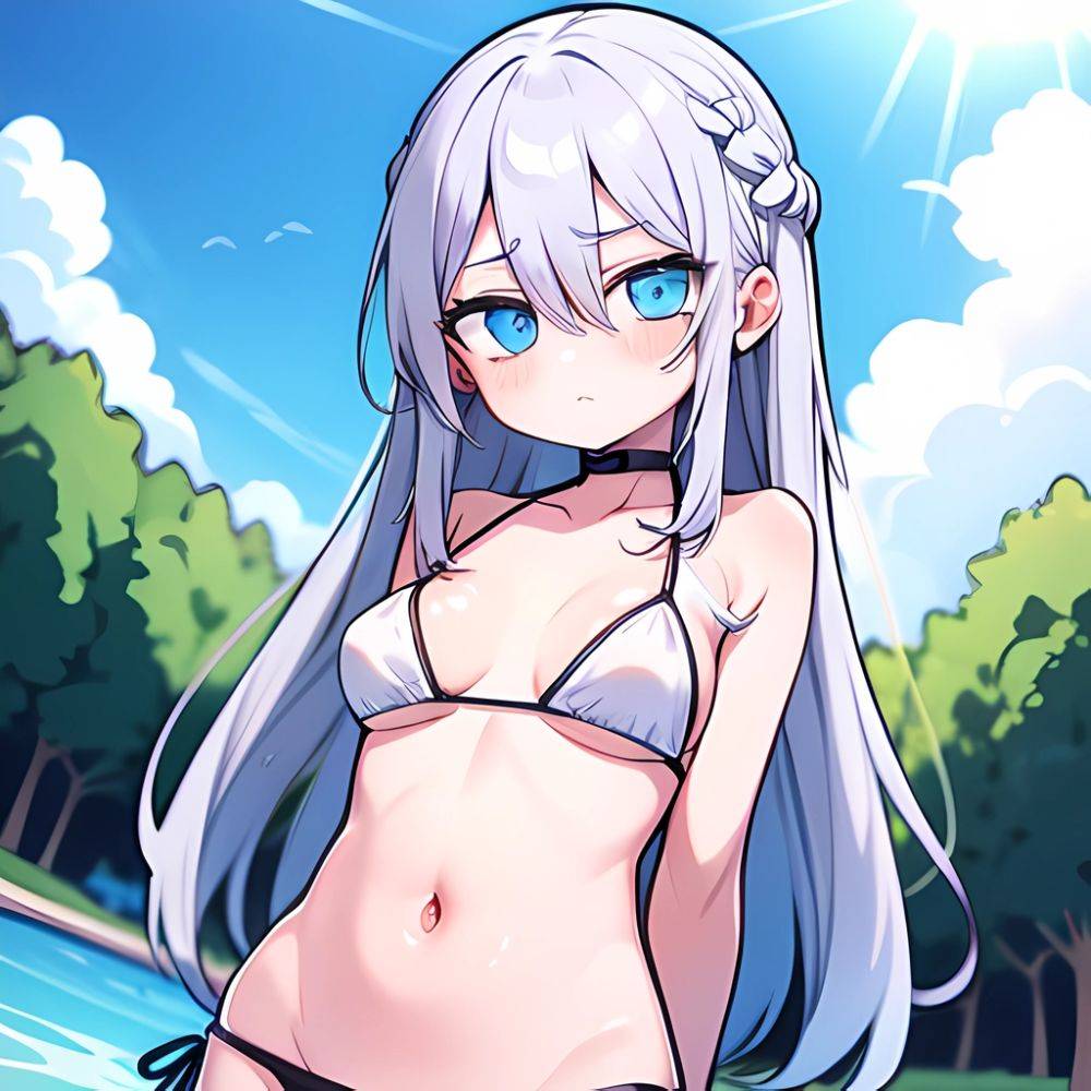 Lexington Warship Girls R 1girl Bikini Blue Eyes Blue Sky Braid Breasts Cloud Collarbone Day French Braid Grey Hair Hair, 3084108952 - AIHentai - #main