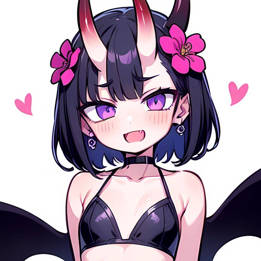 Shuten Douji Fate 1girl Blush Bob Cut Breasts Collarbone Earrings Fang Flower Hair Flower Hair Ornament Horns Jewelry Looking At, 3241922170 - AIHentai - #main