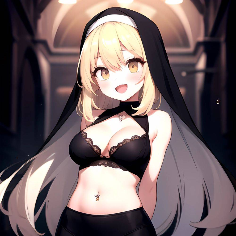 1girl D Black Headwear Black Nails Blonde Hair Blush Breasts Cleavage Grey Hair Large Breasts Long Hair Multicolored Hair Nail, 2544626335 - AIHentai - #main