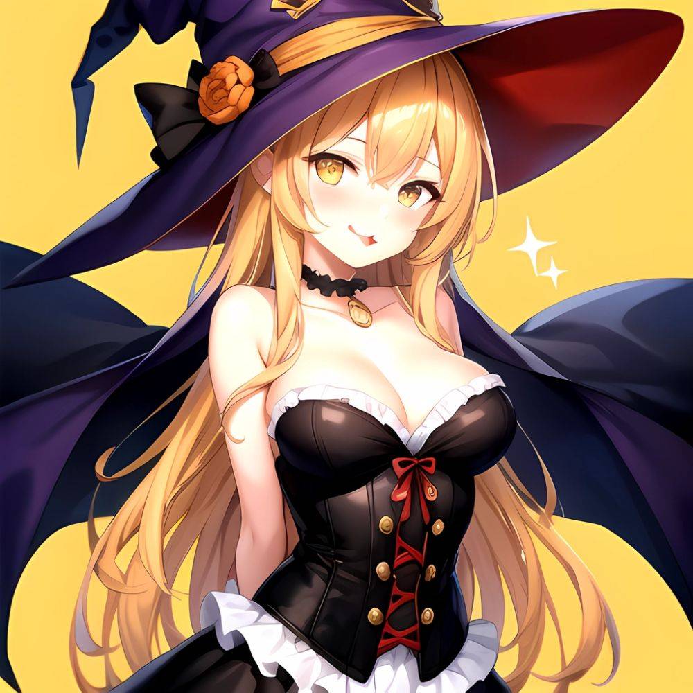 Shokuhou Misaki 1girl P Arched Back Black Corset Black Headwear Blonde Hair Breasts Candy Choker Corset Dress Food Frilled Choke, 2893592998 - AIHentai - #main