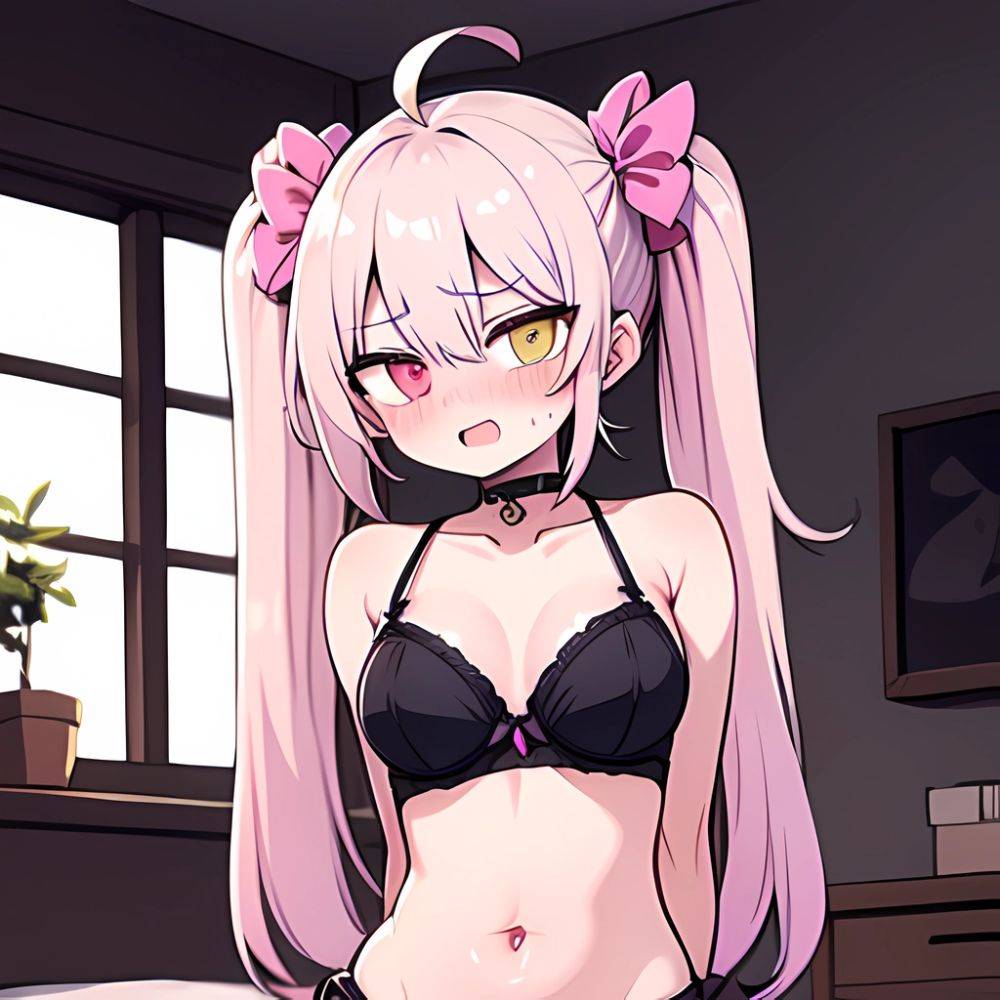 Hoshikawa Sara 1girl Ahoge Arms Behind Back Bed Black Choker Black Thighhighs Blush Bra Breasts Choker Cola Collarbone Dressing, 3932352020 - AIHentai - #main