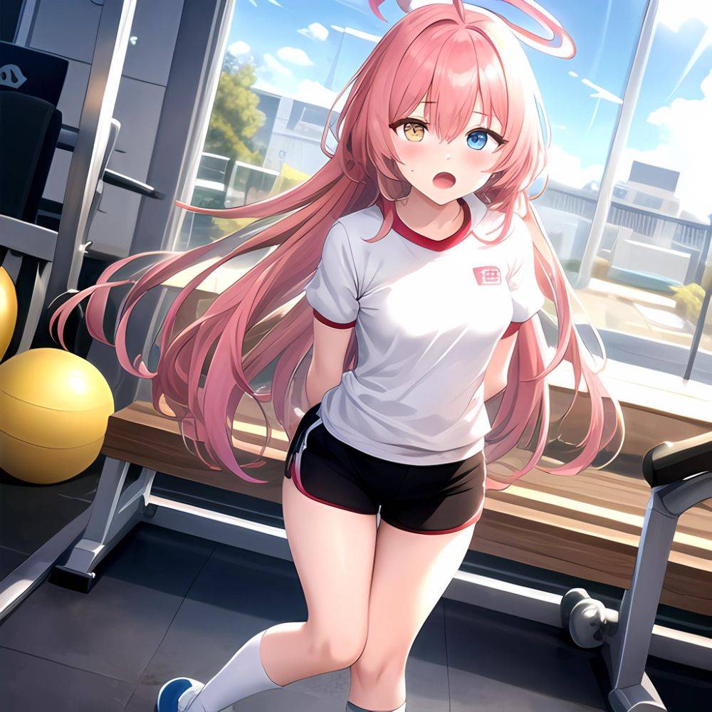 Hoshino Blue Archive 1girl Ahoge Alternate Costume Arms Behind Back Black Shorts Blue Eyes Blush Collarbone Flat Chest Flying Sw, 1664372879 - AIHentai - #main