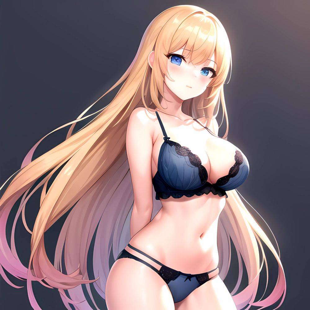 1girl Standing Lingerie Blue Eyes Arms Behind Back Simple Background Anime Girl Facing The Viewer Uwu, 577774376 - AIHentai - #main