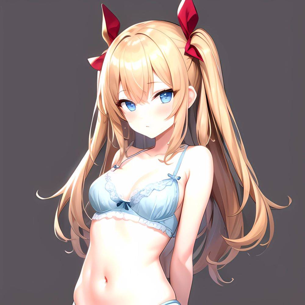 1girl Standing Lingerie Blue Eyes Arms Behind Back Simple Background Anime Girl Facing The Viewer Uwu, 2973878703 - AIHentai - #main