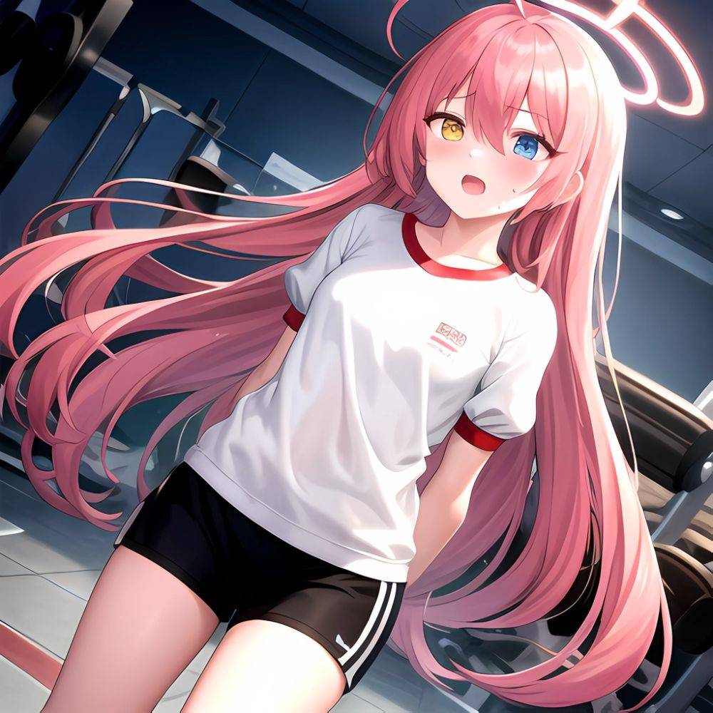 Hoshino Blue Archive 1girl Ahoge Alternate Costume Arms Behind Back Black Shorts Blue Eyes Blush Collarbone Flat Chest Flying Sw, 3684990756 - AIHentai - #main