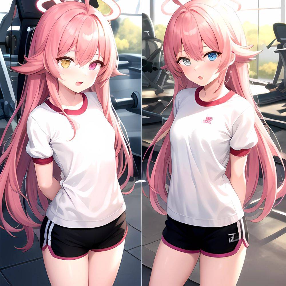 Hoshino Blue Archive 1girl Ahoge Alternate Costume Arms Behind Back Black Shorts Blue Eyes Blush Collarbone Flat Chest Flying Sw, 1228063598 - AIHentai - #main