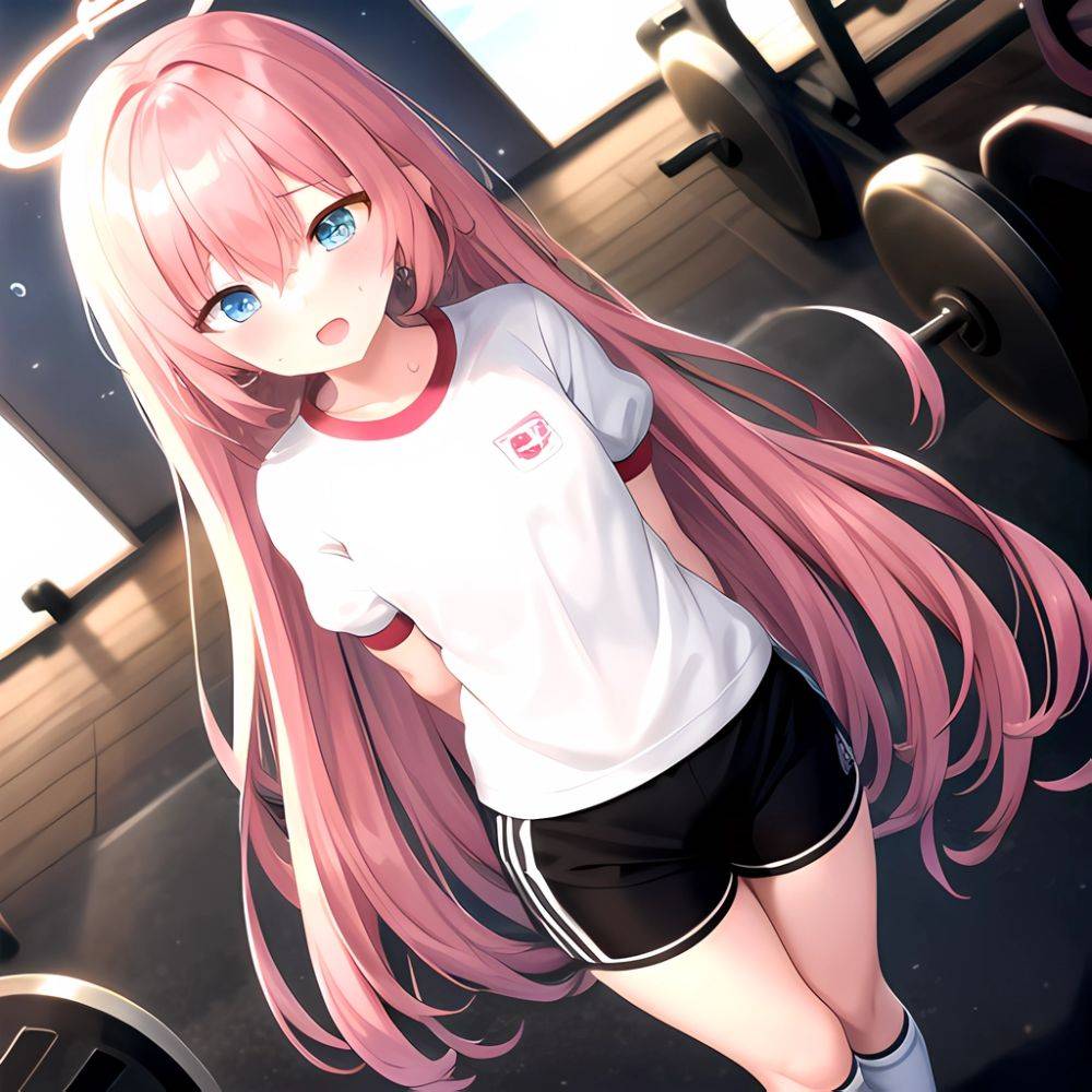 Hoshino Blue Archive 1girl Ahoge Alternate Costume Arms Behind Back Black Shorts Blue Eyes Blush Collarbone Flat Chest Flying Sw, 2125570933 - AIHentai - #main