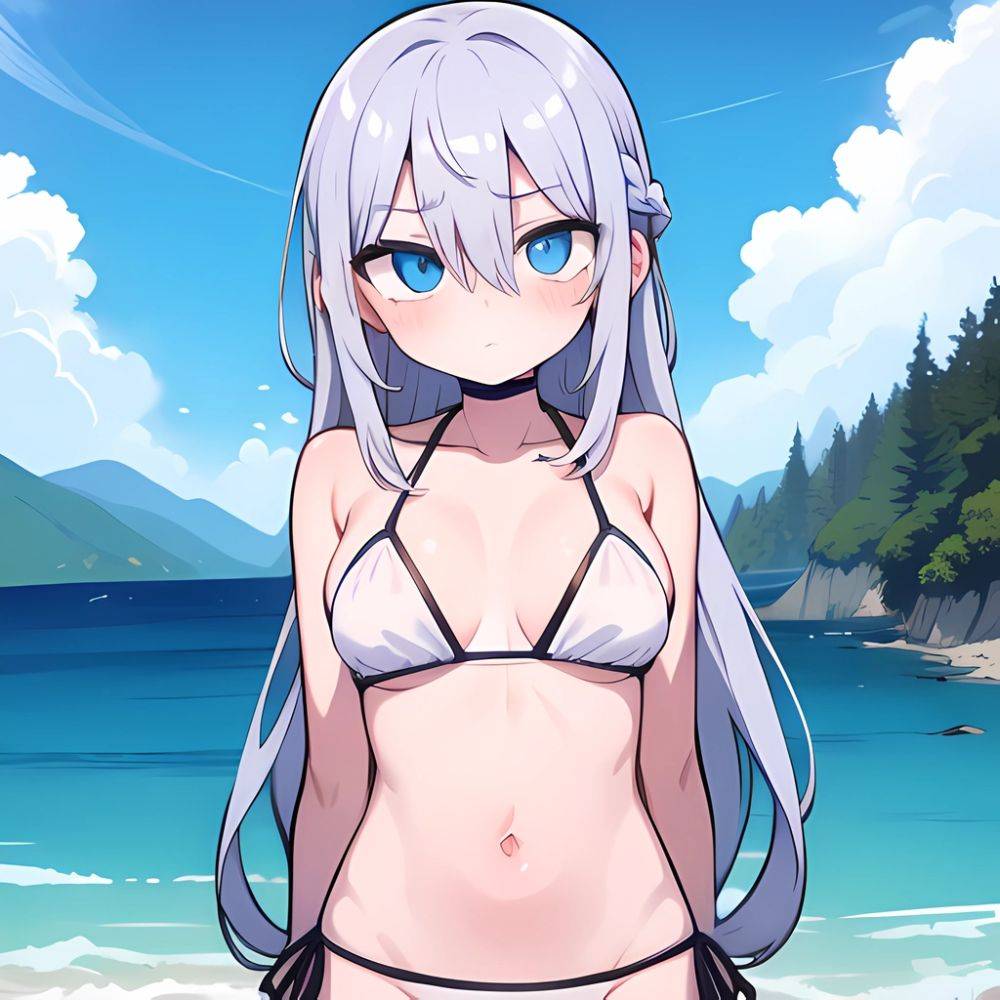 Lexington Warship Girls R 1girl Bikini Blue Eyes Blue Sky Braid Breasts Cloud Collarbone Day French Braid Grey Hair Hair, 2587587310 - AIHentai - #main