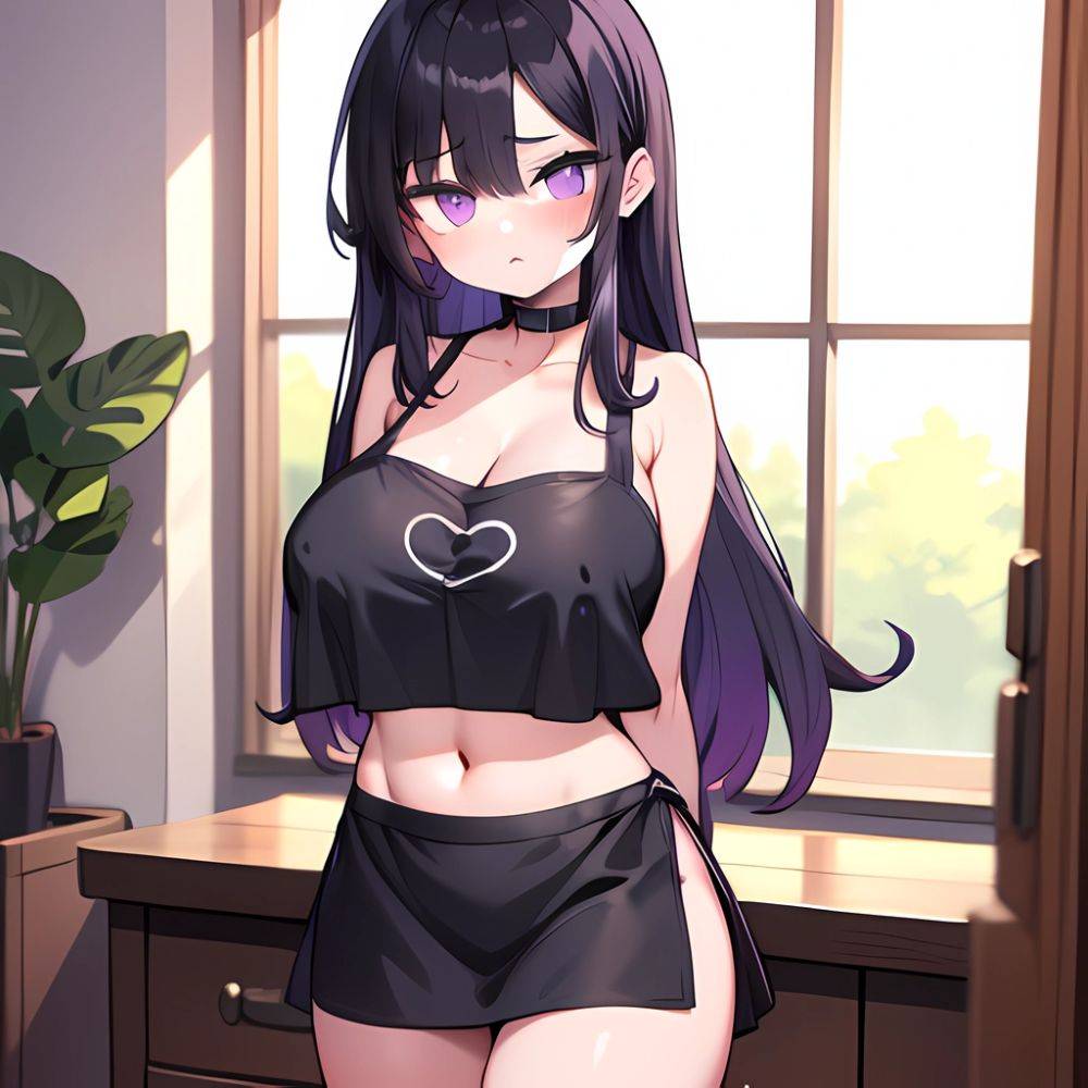 Fern Sousou No Frieren 1girl Apron Black Apron Black Panties Blunt Bangs Breasts Cleavage Collarbone Covered Navel Covered Nippl, 1286428467 - AIHentai - #main