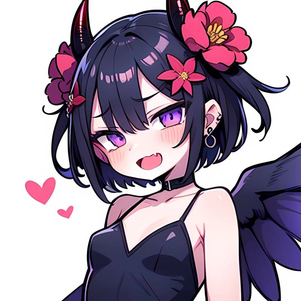 Shuten Douji Fate 1girl Blush Bob Cut Breasts Collarbone Earrings Fang Flower Hair Flower Hair Ornament Horns Jewelry Looking At, 4120183586 - AIHentai - #main