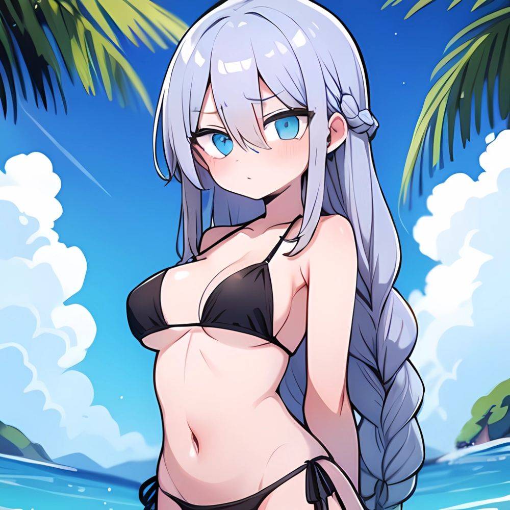 Lexington Warship Girls R 1girl Bikini Blue Eyes Blue Sky Braid Breasts Cloud Collarbone Day French Braid Grey Hair Hair, 3337729250 - AIHentai - #main