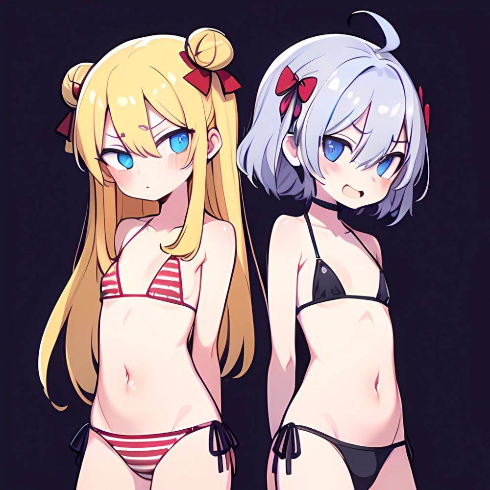 Gabriel Tenma White Raphiel Shiraha Ainsworth 2girls American Flag Bikini Bikini Blonde Hair Blue Eyes Blush Breasts Cross Hair, 4124464855 - AIHentai - #main