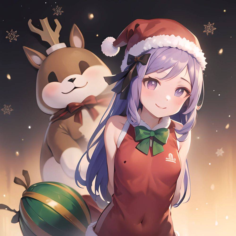 Mejiro Dober Umamusume 1girl Bell Blush Bow Christmas Ears Through Headwear Fur Trimmed Headwear Fur Trim Hat Hat Bow Long, 4259666343 - AIHentai - #main