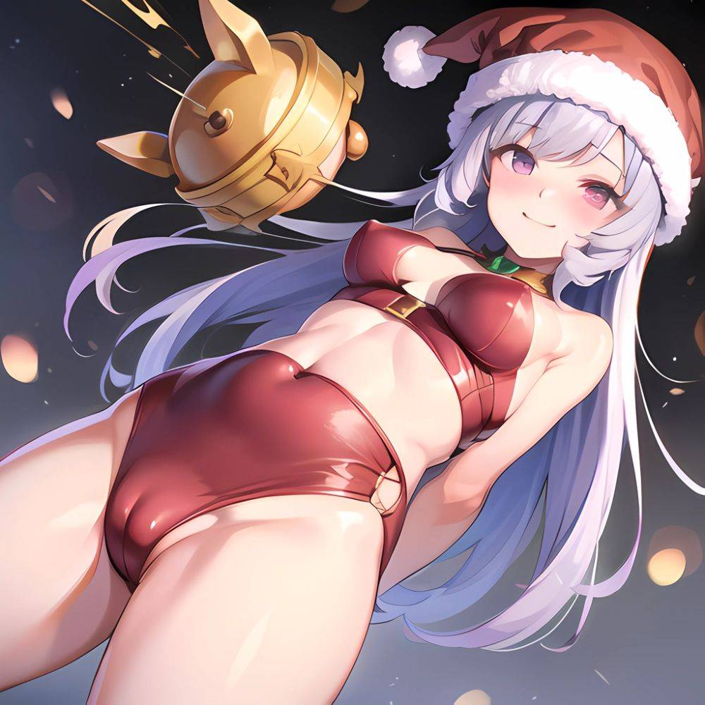 Mejiro Dober Umamusume 1girl Bell Blush Bow Christmas Ears Through Headwear Fur Trimmed Headwear Fur Trim Hat Hat Bow Long, 4099574109 - AIHentai - #main