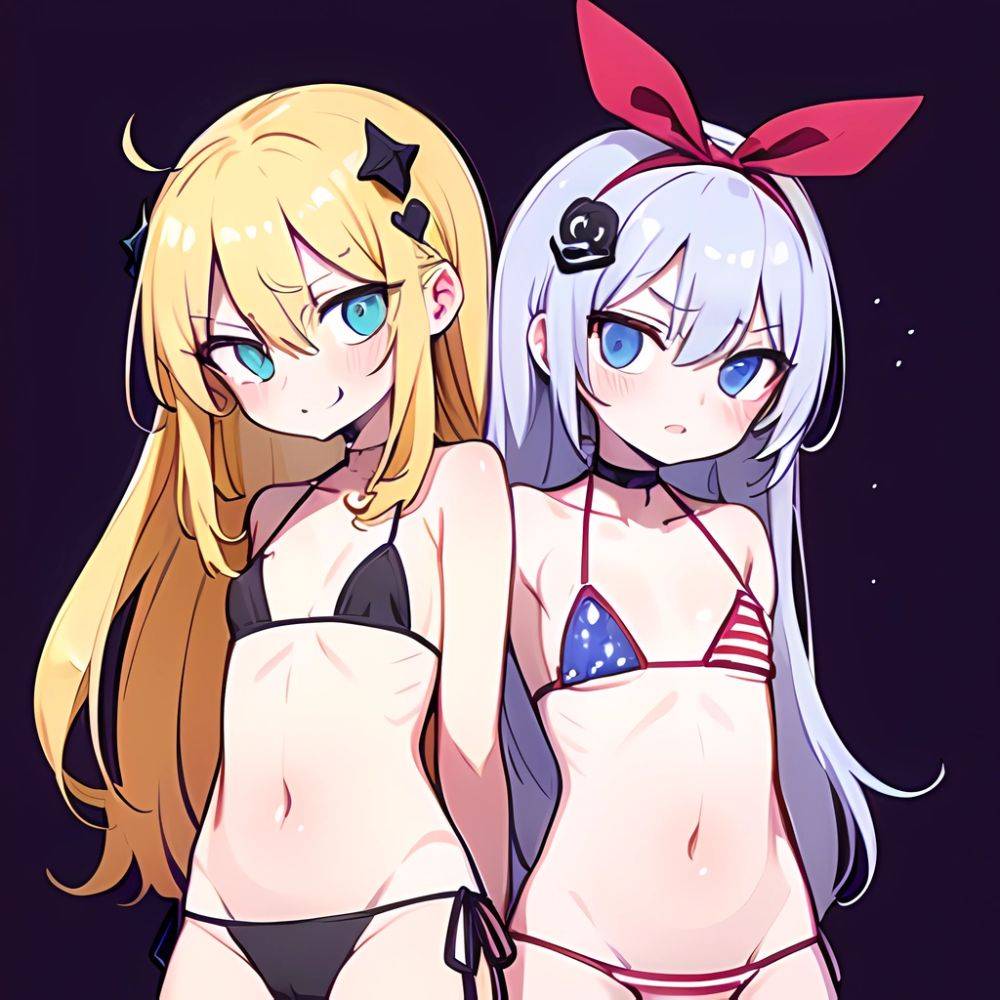 Gabriel Tenma White Raphiel Shiraha Ainsworth 2girls American Flag Bikini Bikini Blonde Hair Blue Eyes Blush Breasts Cross Hair, 1082838839 - AIHentai - #main
