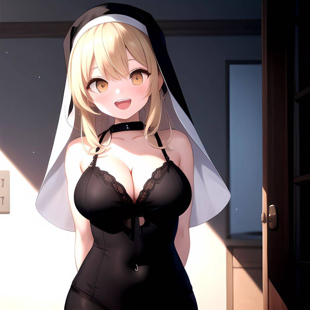 1girl D Black Headwear Black Nails Blonde Hair Blush Breasts Cleavage Grey Hair Large Breasts Long Hair Multicolored Hair Nail, 2853415537 - AIHentai - #main