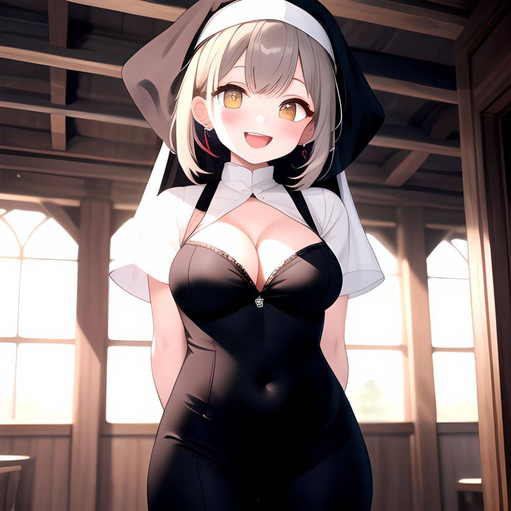 1girl D Black Headwear Black Nails Blonde Hair Blush Breasts Cleavage Grey Hair Large Breasts Long Hair Multicolored Hair Nail, 1848396343 - AIHentai - #main