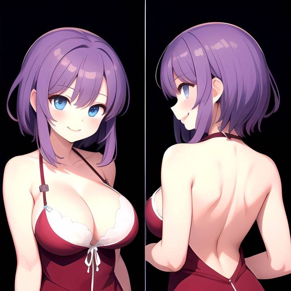 Yumi Senran Kagura 1girl Blue Eyes Breasts Cleavage Large Breasts Looking At Viewer Medium Breasts Paizuri Purple Hair Smile Upp, 3488234180 - AIHentai - #main