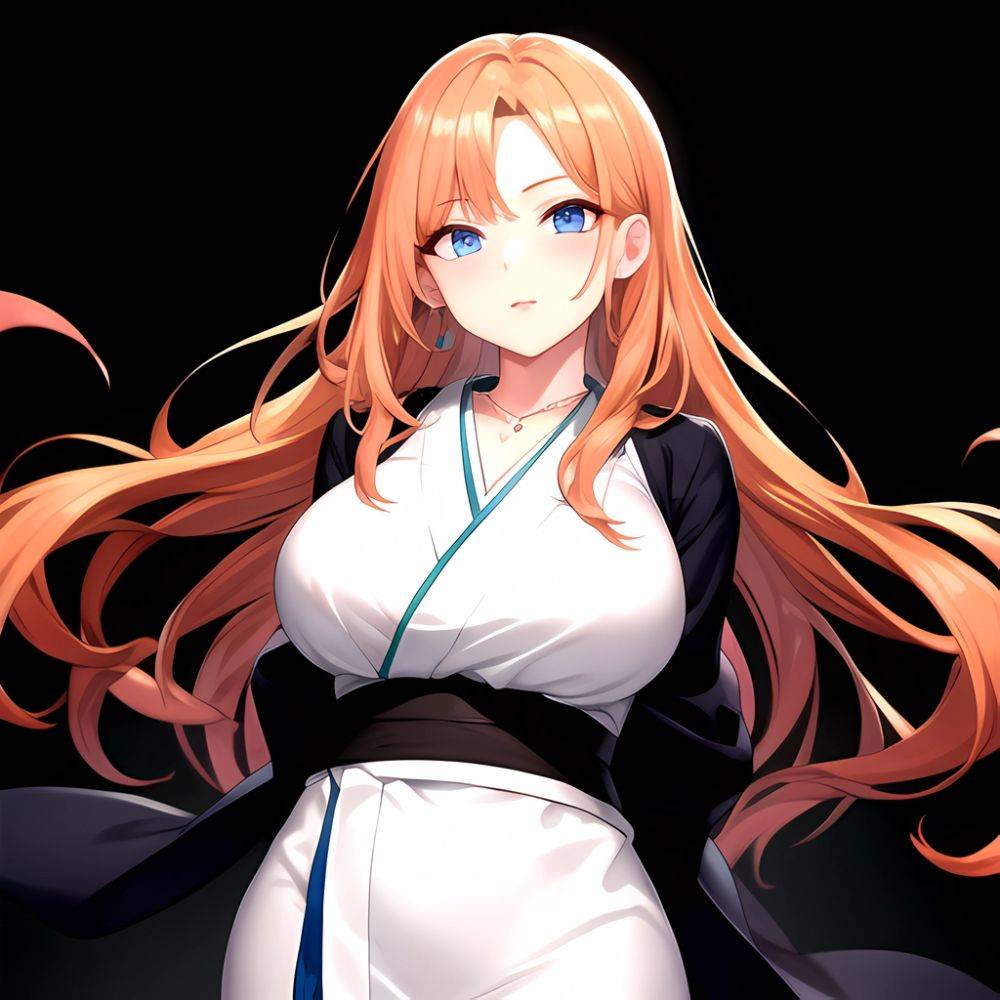 Matsumoto Rangiku 1girl Between Breasts Black Kimono Blue Eyes Breasts Center Opening Closed Mouth Huge Breasts Japanese Clothes, 3327653671 - AIHentai - #main