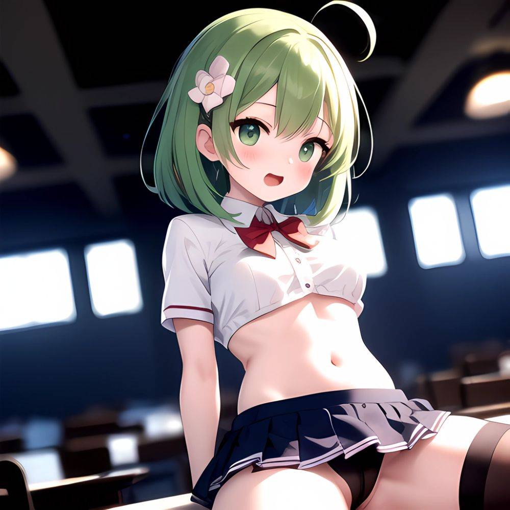 Breasts Cowgirl Position School Uniform Spread Legs Thighhighs Chieru Princess Connect 1girl Blurry Blurry Background Green Eyes, 2348037390 - AIHentai - #main