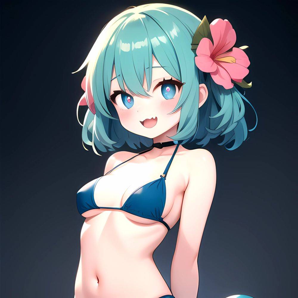 Pine Bombergirl 1girl 3 Aqua Hair Bare Shoulders Bikini Blonde Hair Blue Eyes Blue Hair Blue Trim Blush Breasts Cleavage, 3032938731 - AIHentai - #main