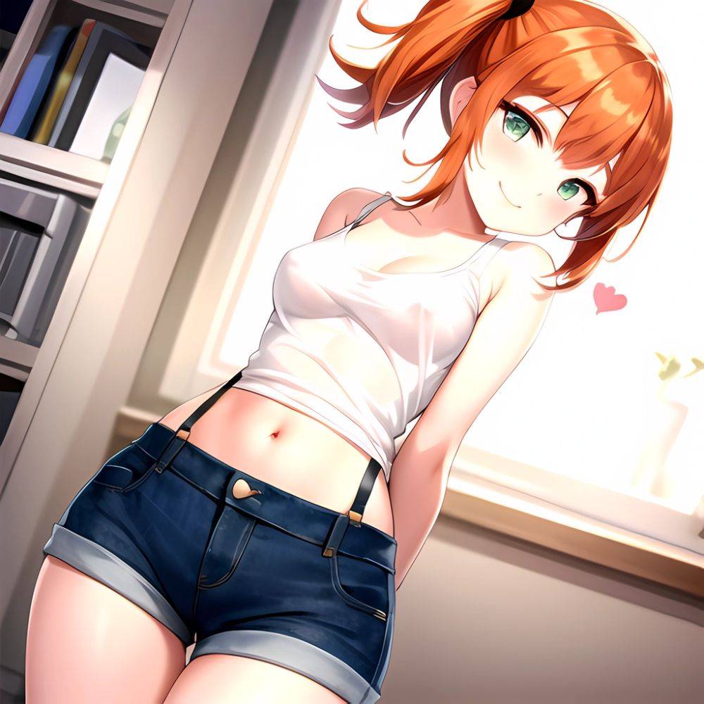 Misty Pokemon 1girl Blue Panties Breasts Denim Denim Shorts Head Tilt Heart Medium Breasts Navel Nipples No Bra Orange Hair, 4127881653 - AIHentai - #main