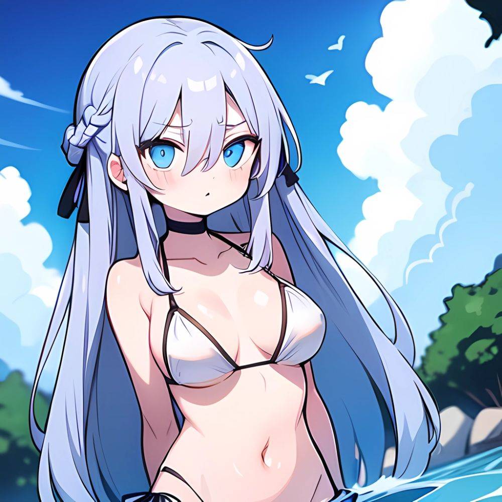 Lexington Warship Girls R 1girl Bikini Blue Eyes Blue Sky Braid Breasts Cloud Collarbone Day French Braid Grey Hair Hair, 1646400877 - AIHentai - #main