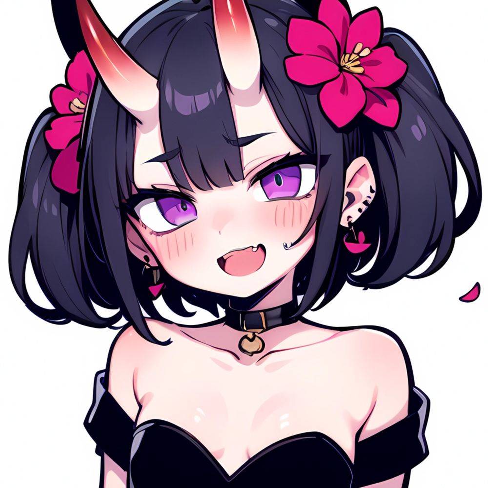 Shuten Douji Fate 1girl Blush Bob Cut Breasts Collarbone Earrings Fang Flower Hair Flower Hair Ornament Horns Jewelry Looking At, 1481024353 - AIHentai - #main