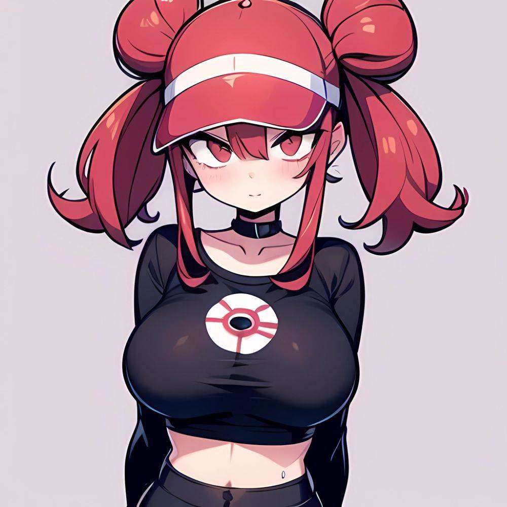 1girl Sexy Pokemon Trainer Looking At The Viewer Facing The Viewer Big Boobs Arms Behind Back Simple Background, 2646235765 - AIHentai - #main