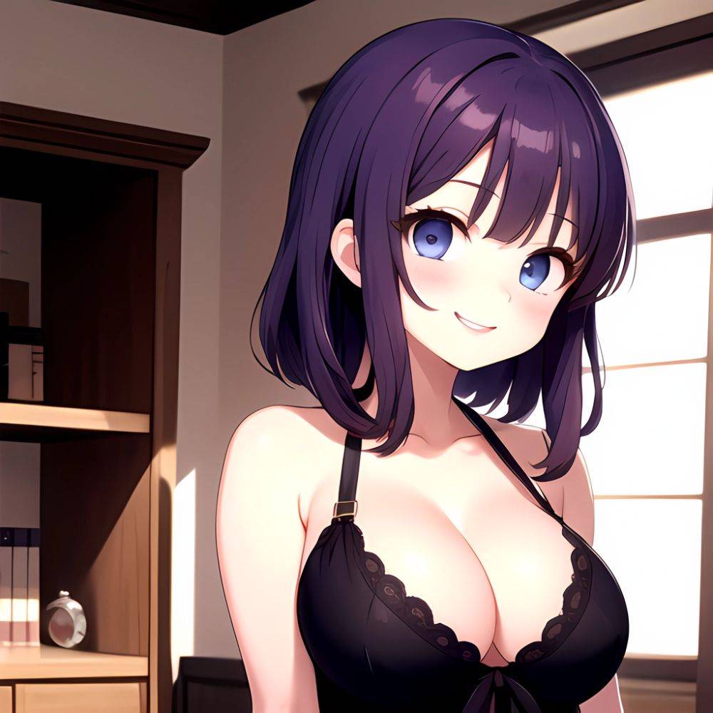 Yumi Senran Kagura 1girl Blue Eyes Breasts Cleavage Large Breasts Looking At Viewer Medium Breasts Paizuri Purple Hair Smile Upp, 4115594439 - AIHentai - #main