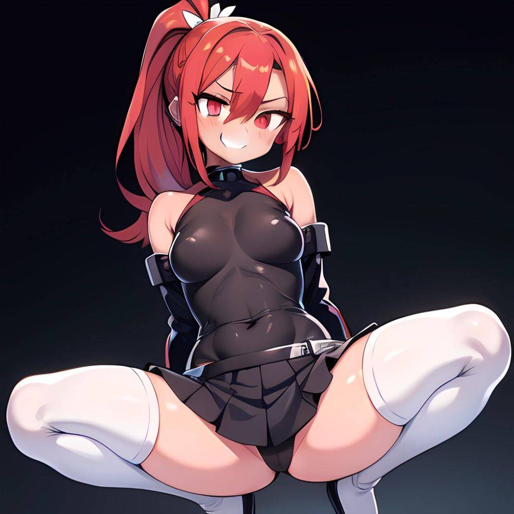 1girl Arms Behind Back Black Skirt Bodysuit Breasts Covered Navel Dark Skinned Female Dark Skin Detached Sleeves Feet Out Of, 2865480564 - AIHentai - #main