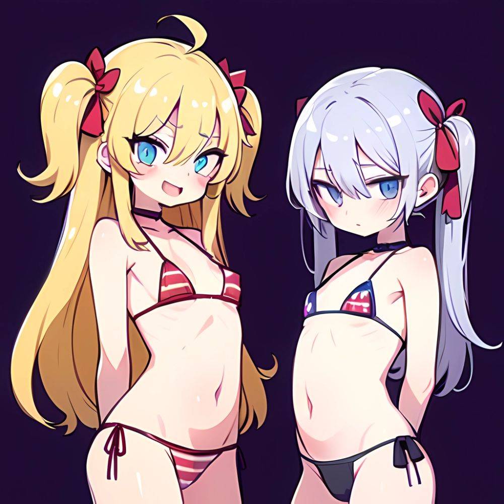 Gabriel Tenma White Raphiel Shiraha Ainsworth 2girls American Flag Bikini Bikini Blonde Hair Blue Eyes Blush Breasts Cross Hair, 2010240738 - AIHentai - #main