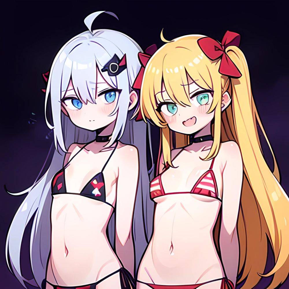 Gabriel Tenma White Raphiel Shiraha Ainsworth 2girls American Flag Bikini Bikini Blonde Hair Blue Eyes Blush Breasts Cross Hair, 3150473147 - AIHentai - #main