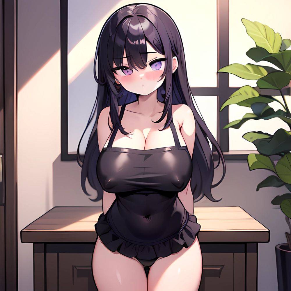 Fern Sousou No Frieren 1girl Apron Black Apron Black Panties Blunt Bangs Breasts Cleavage Collarbone Covered Navel Covered Nippl, 711323700 - AIHentai - #main