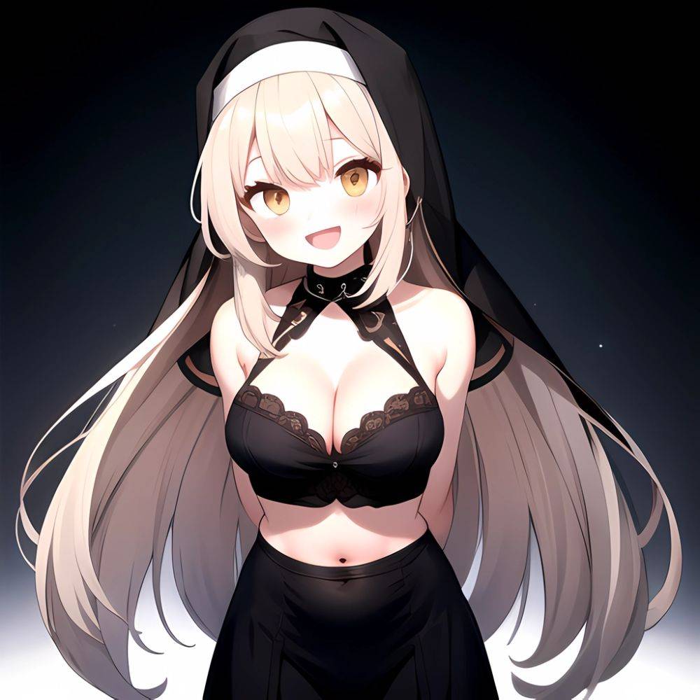 1girl D Black Headwear Black Nails Blonde Hair Blush Breasts Cleavage Grey Hair Large Breasts Long Hair Multicolored Hair Nail, 2771548251 - AIHentai - #main