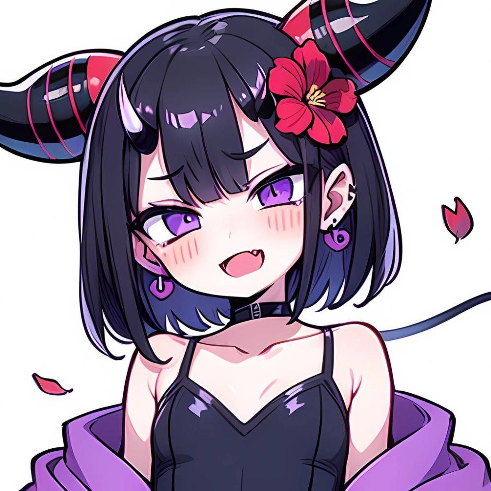 Shuten Douji Fate 1girl Blush Bob Cut Breasts Collarbone Earrings Fang Flower Hair Flower Hair Ornament Horns Jewelry Looking At, 2799034836 - AIHentai - #main
