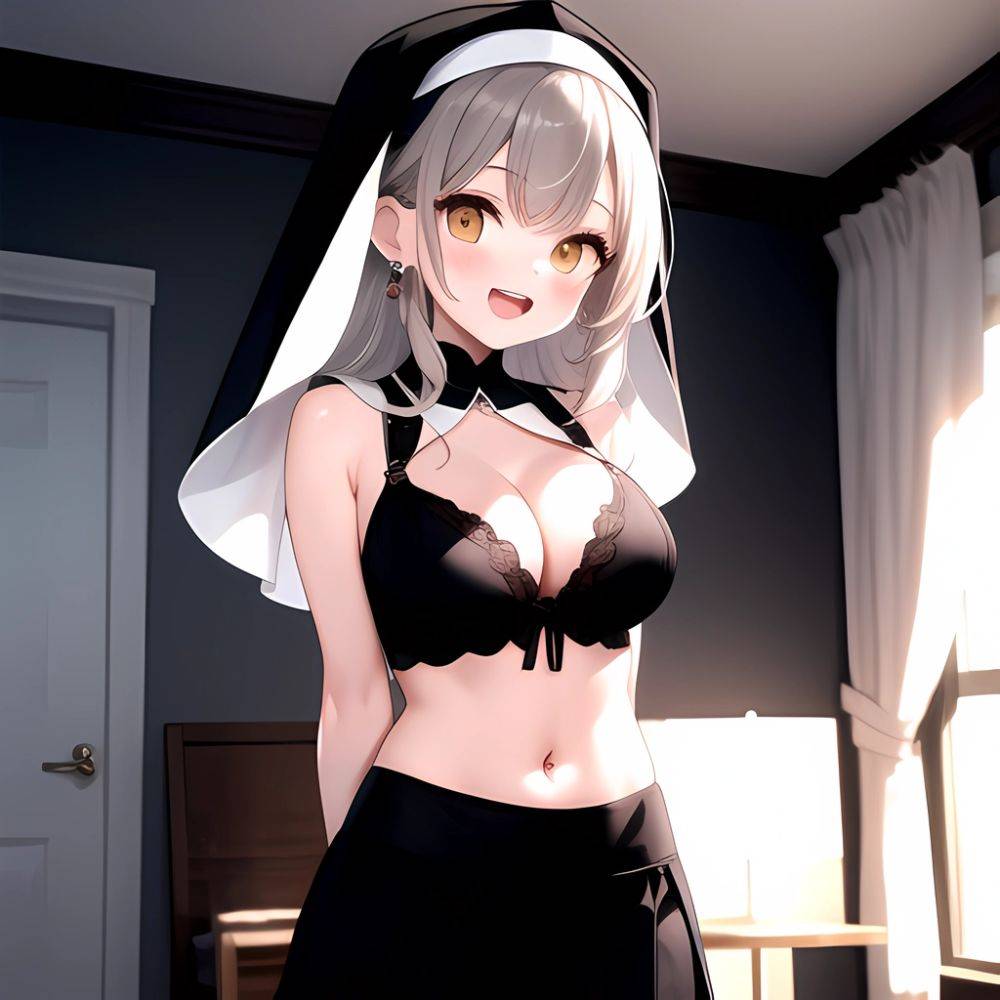 1girl D Black Headwear Black Nails Blonde Hair Blush Breasts Cleavage Grey Hair Large Breasts Long Hair Multicolored Hair Nail, 1894736271 - AIHentai - #main