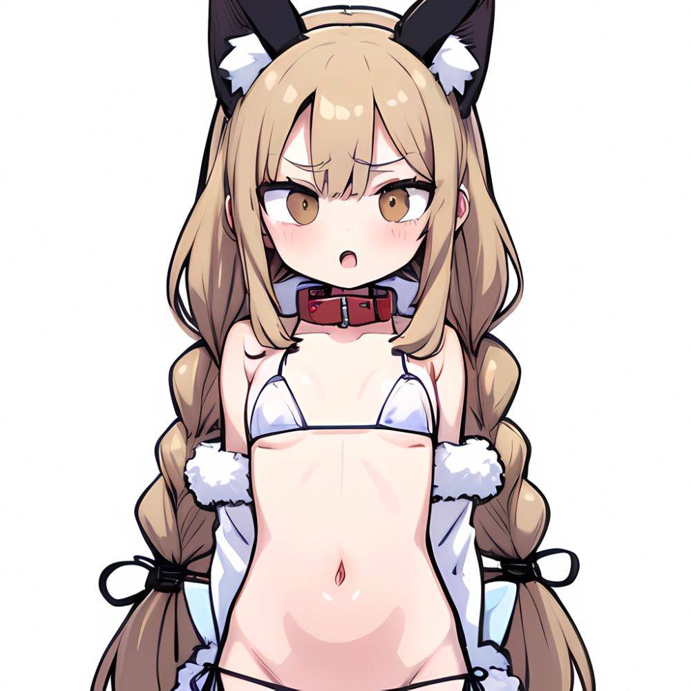 Minegumo Kancolle 1girl Animal Ears Bikini Braid Brown Eyes Cloud Hair Ornament Fake Animal Ears Fur Collar Fur Cuffs Light, 1398757299 - AIHentai - #main