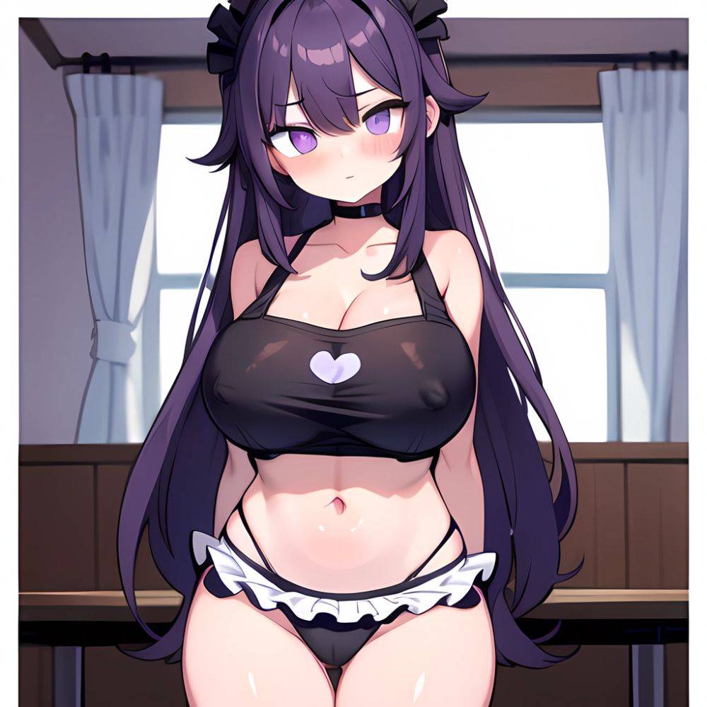 Fern Sousou No Frieren 1girl Apron Black Apron Black Panties Blunt Bangs Breasts Cleavage Collarbone Covered Navel Covered Nippl, 2130924362 - AIHentai - #main