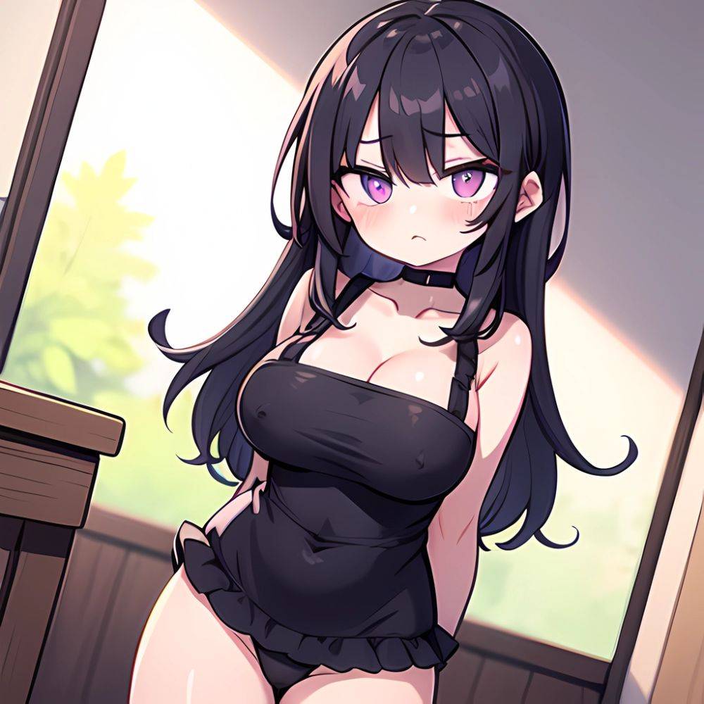 Fern Sousou No Frieren 1girl Apron Black Apron Black Panties Blunt Bangs Breasts Cleavage Collarbone Covered Navel Covered Nippl, 2888638361 - AIHentai - #main