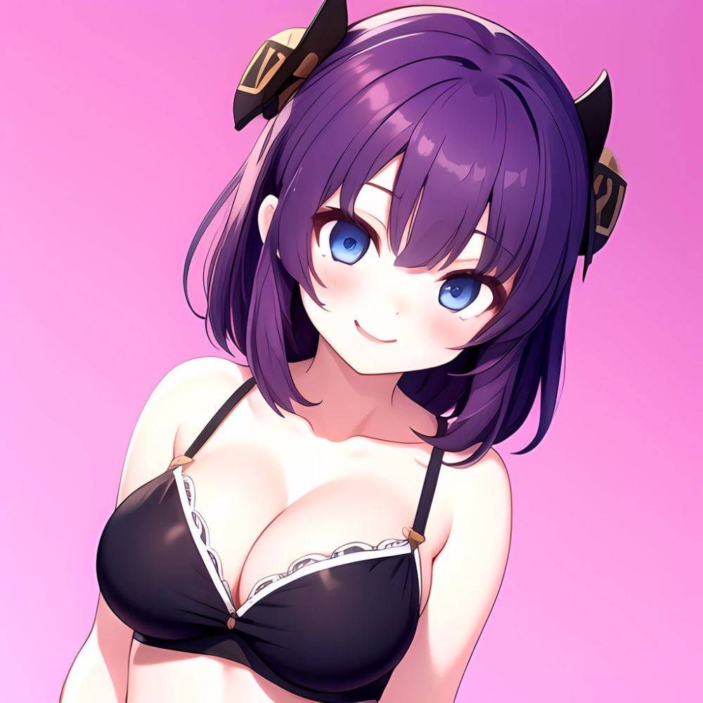 Yumi Senran Kagura 1girl Blue Eyes Breasts Cleavage Large Breasts Looking At Viewer Medium Breasts Paizuri Purple Hair Smile Upp, 52065184 - AIHentai - #main