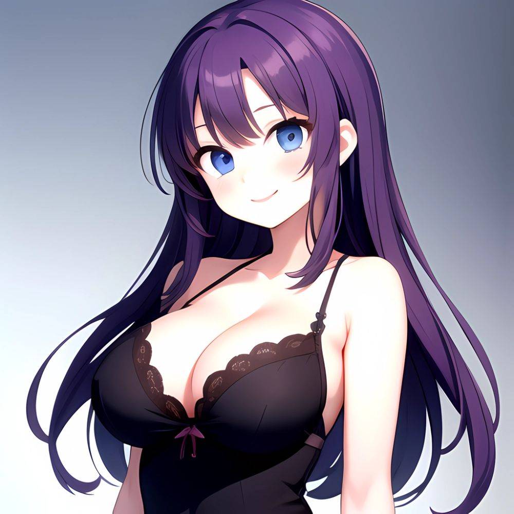 Yumi Senran Kagura 1girl Blue Eyes Breasts Cleavage Large Breasts Looking At Viewer Medium Breasts Paizuri Purple Hair Smile Upp, 213042443 - AIHentai - #main