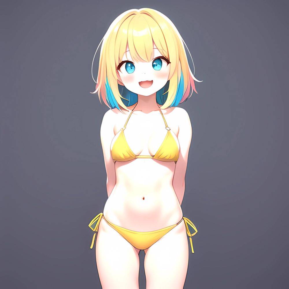 Pine Bombergirl 1girl 3 Aqua Hair Bare Shoulders Bikini Blonde Hair Blue Eyes Blue Hair Blue Trim Blush Breasts Cleavage, 737910921 - AIHentai - #main