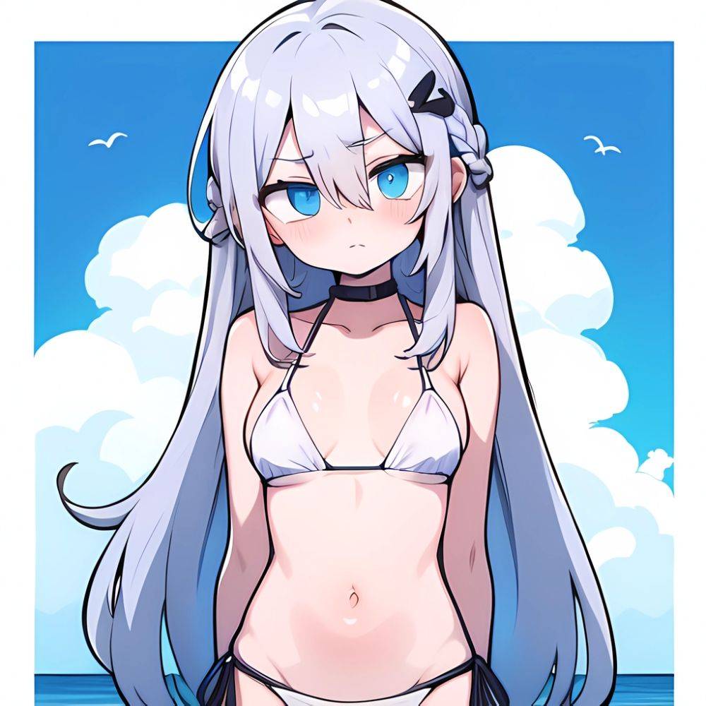 Lexington Warship Girls R 1girl Bikini Blue Eyes Blue Sky Braid Breasts Cloud Collarbone Day French Braid Grey Hair Hair, 2455194370 - AIHentai - #main