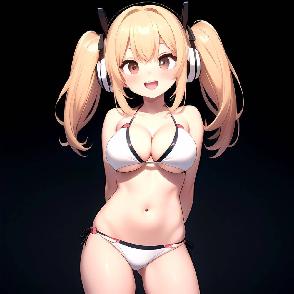 Super Pochaco 1girl Arms Behind Back Bare Shoulders Bikini Blonde Hair Blush Breasts Brown Eyes Cleavage Cowboy Shot Dark Skinne, 2526717750 - AIHentai - #main