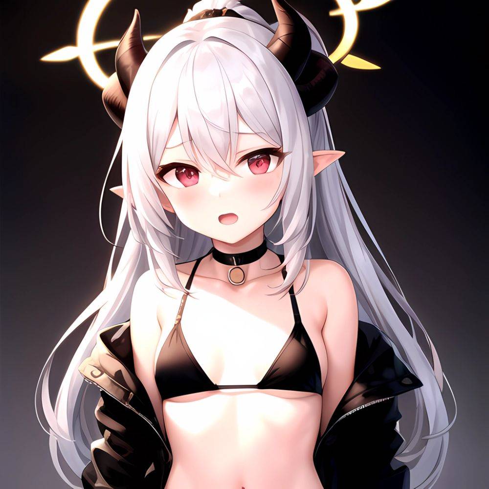 Kayoko Blue Archive 1girl Alternate Costume Bare Shoulders Bikini Black Bikini Black Choker Black Hair Black Horns Black Jacket, 2874992557 - AIHentai - #main