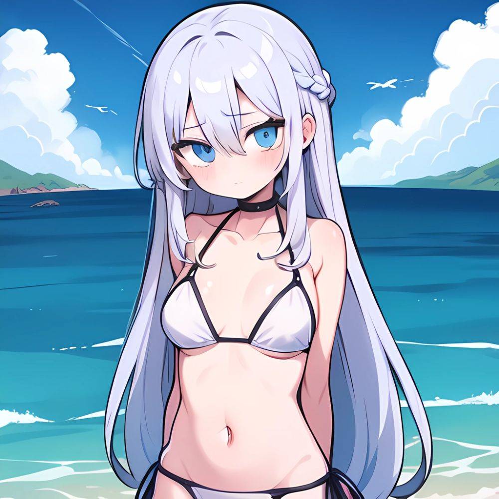 Lexington Warship Girls R 1girl Bikini Blue Eyes Blue Sky Braid Breasts Cloud Collarbone Day French Braid Grey Hair Hair, 2800633444 - AIHentai - #main